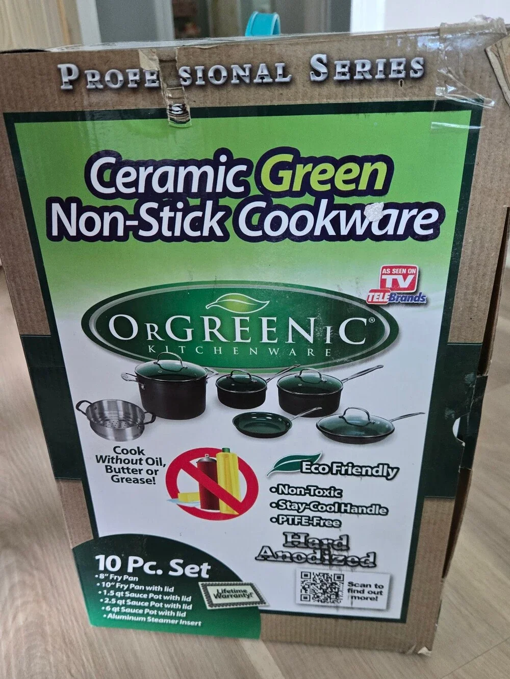 NWT NEVER USED Orgreenic 10 Piece Set- Ceramic Green Non-Stick Cookware Set